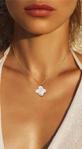 Clover Pendant Gold Dipped Chain Necklace - White